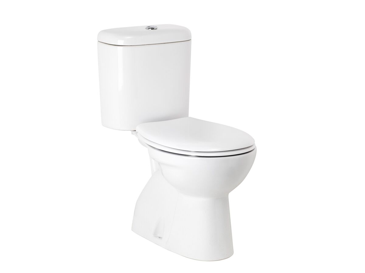 Porcher Heron Toilet Suite Close Coupled S-Trap with Soft Close Quick Release Seat 140 Setout White/Chrome (4 Star)