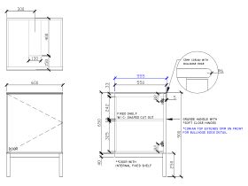 Technical Drawing - ISSY Adorn Undermount Vanity Unit with Legs One Door & Internal Shelf with Grande Handle 600mm x 550mm x 900mm CENTER (LEFT)