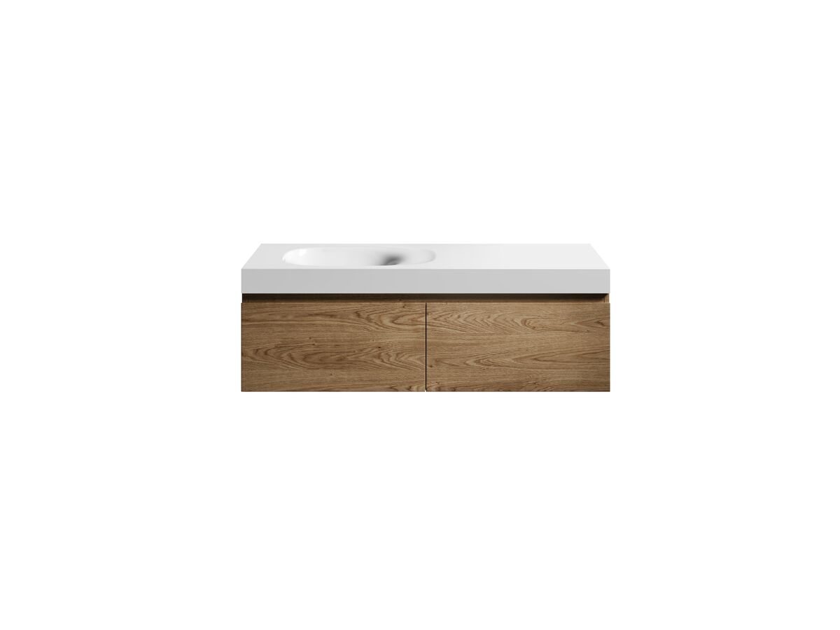 Kado Lussi 1200mm Wall Hung Vanity Unit with Two Soft Close Drawers Timber Finish