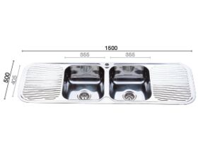 Rolled Edge Double Inset Sink 1500 Stainless Steel