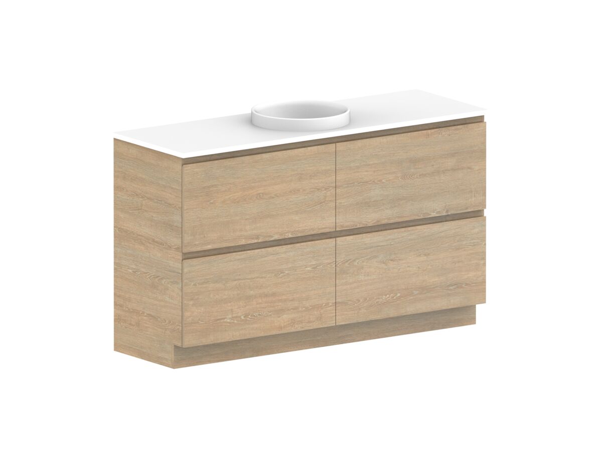 Posh Domaine All-Drawer Twin 1500mm Floor Mounted Vanity Unit Single Bowl Friday Quartz Top (No Basin)