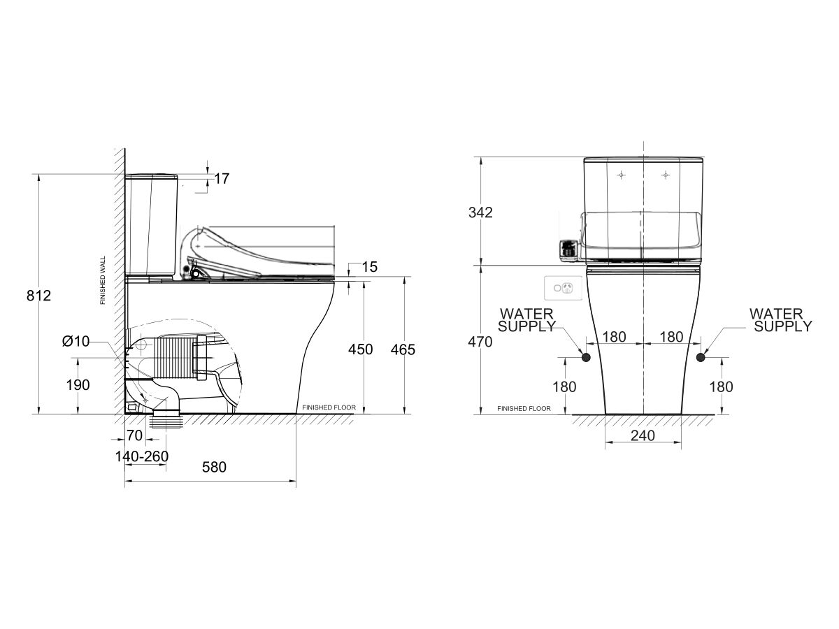 American Standard Round Overheight Close Coupled Back to Wall