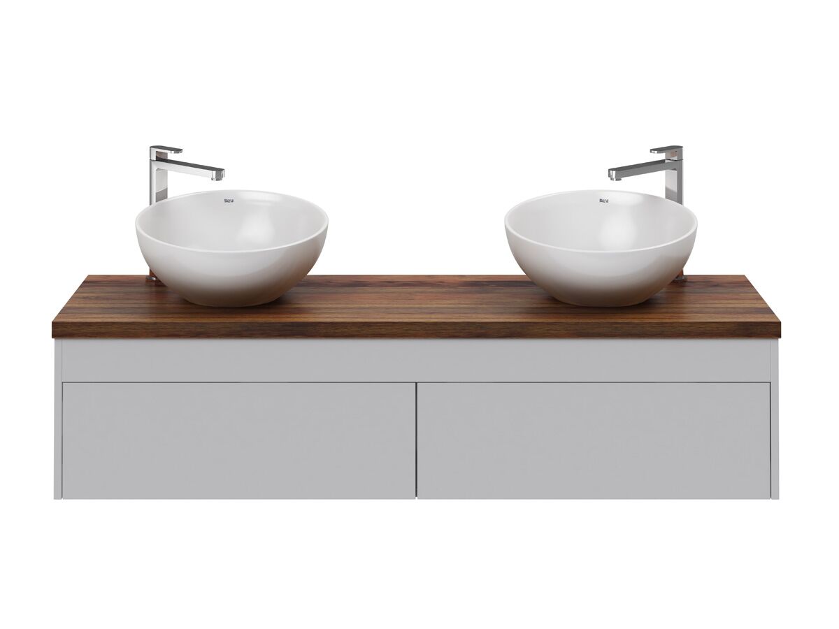 Acqua Wall Hung Vanity Unit Double 1500mm Recycled Brown Timber Top