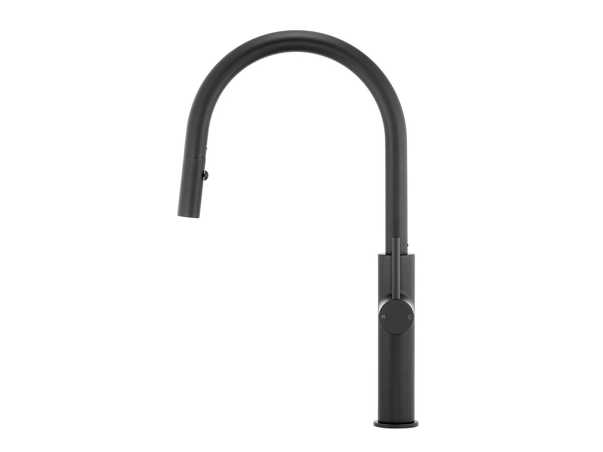 Mizu Drift Pull Out Gooseneck Sink Mixer Curve 2 Function Matte Black (5 Star)