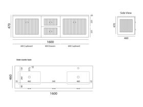 Kado Era Wall Hung Vanity Unit 2 Doors & 2 Drawers with Double Under Counter Basin 1600mm