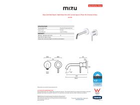 Specification Sheet - Mizu Drift Wall Basin / Bath Mixer Set with Curved Spout 2 Piece Kit Chrome (6 Star)