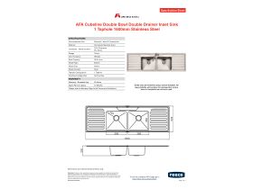 Specification Sheet - AFA Cubeline Double Bowl Double Drainer Inset Sink 1 Taphole 1600mm Stainless Steel