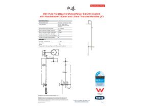 Specification Sheet - Milli Pure Progressive Shower Mixer Tap Column System with Handshower 250mm Right Hand and Linear Textured Handles (3 Star)