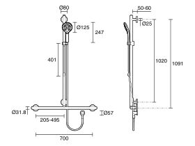 Mizu Drift 700 x 1100mm Independent T-Shower Modular Grab Rail Kit 3 function (5 Star)