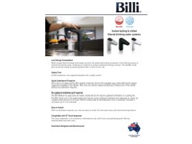 Specification Sheet - Billi Instant Boiling & Chilled Filtered Drink Water Systems