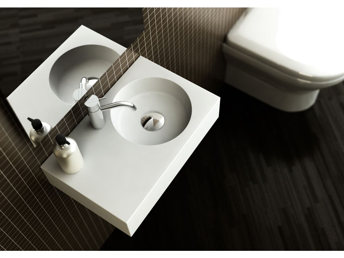 Omvivo Neo Mini Solid Surface Wall Basin Right Hand Bowl 1 Taphole 470mm White from Reece