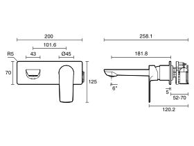 Technical Drawing - Milli Trace Wall Basin / Bath Mix Set (6 Star)