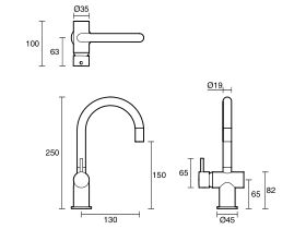 Technical Drawing - Scala Mini Basin-Sink Mixer Tap Small Curved Left Hand