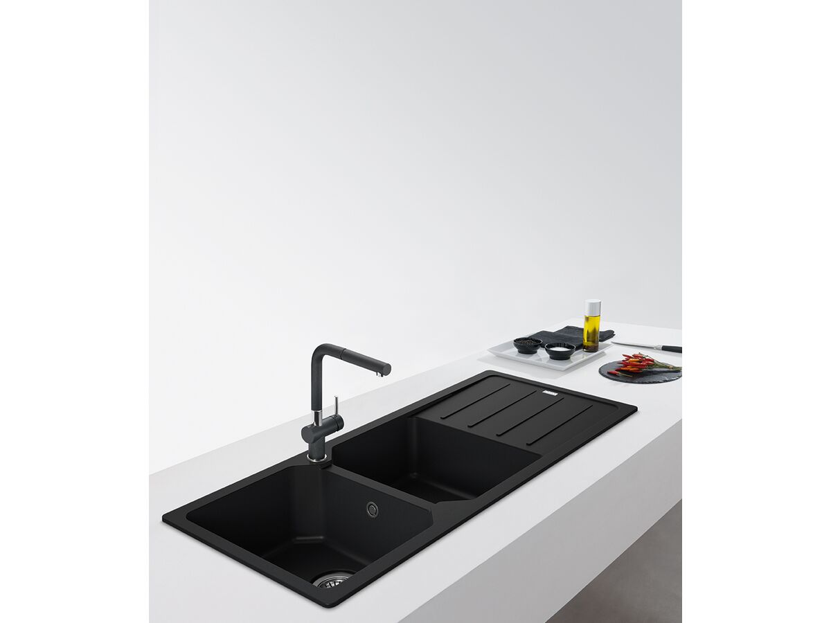 granite double bowl kitchen sink with drainer