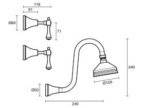 Technical Drawing - Kado Era Gooseneck Shower Set Lever Handle