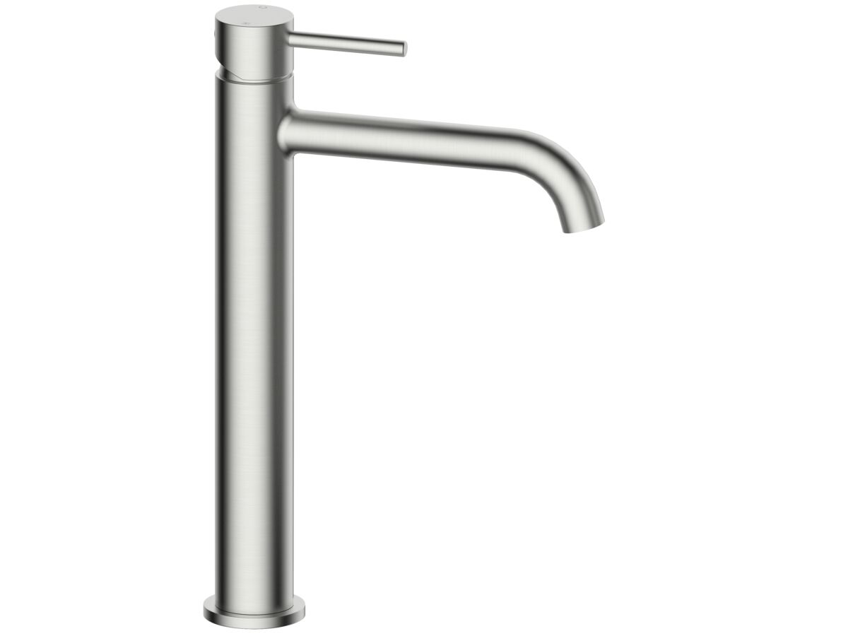 Mizu Drift Extended Basin Mixer Curve Spout Brushed Nickel (6 Star)