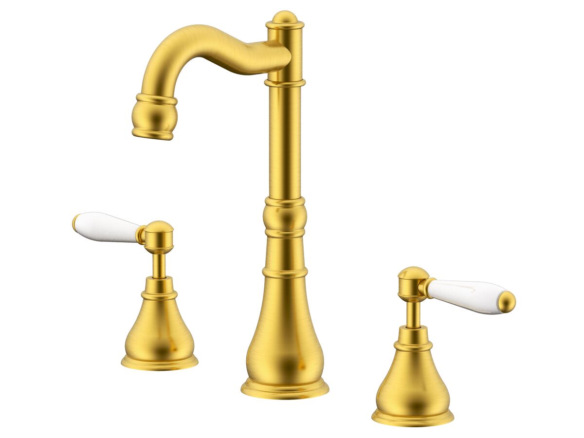 Milli Voir English Basin Set Lever Porcelain Handles Brushed Gold (4 Star)