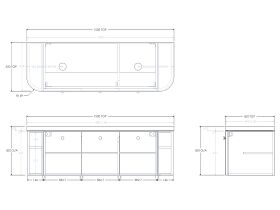 Technical Drawing - Kado Era 50mm Durasein Statement Top Double Curve All Door 1500mm Wall Hung Vanity with Double Basin