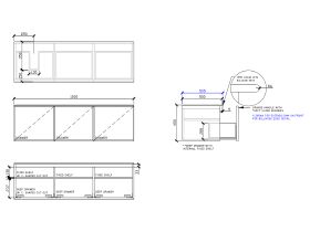 Technical Drawing - ISSY Adorn Above Counter / Semi Inset Wall Hung Vanity Unit with Three Drawers & Internal Shelves with Grande Handle 1500mm x 500mm x 450mm OFFSET LEFT