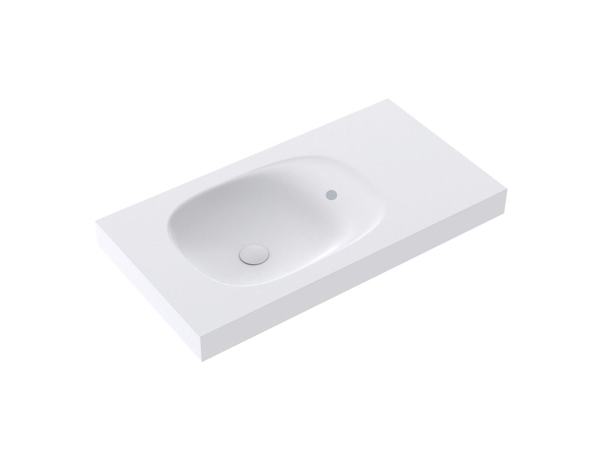 Kado Lussi 900mm Left Hand Wall Basin with Overflow 1 Taphole Matte White Solid Surface