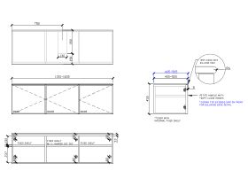 ISSY Adorn Above Counter / Semi Inset Wall Hung Vanity Unit with Three Doors & Internal Shelves with Petite Handle 1301-1600mm x 400-500mm x 450mm CENTERED (CENTRE RIGHT)