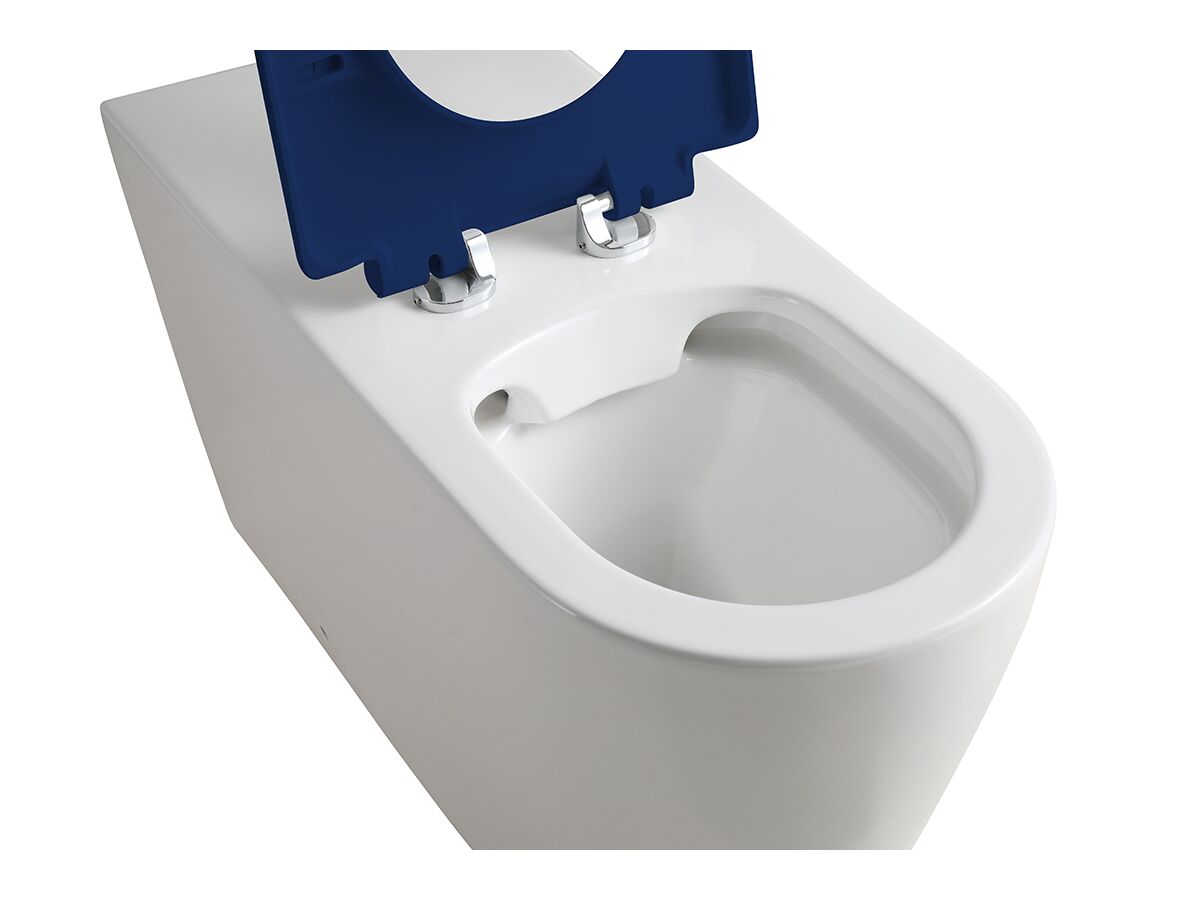 Wolfen 800 Back To Wall Toilet Pan with Single Flap Seat Blue (4 Star)