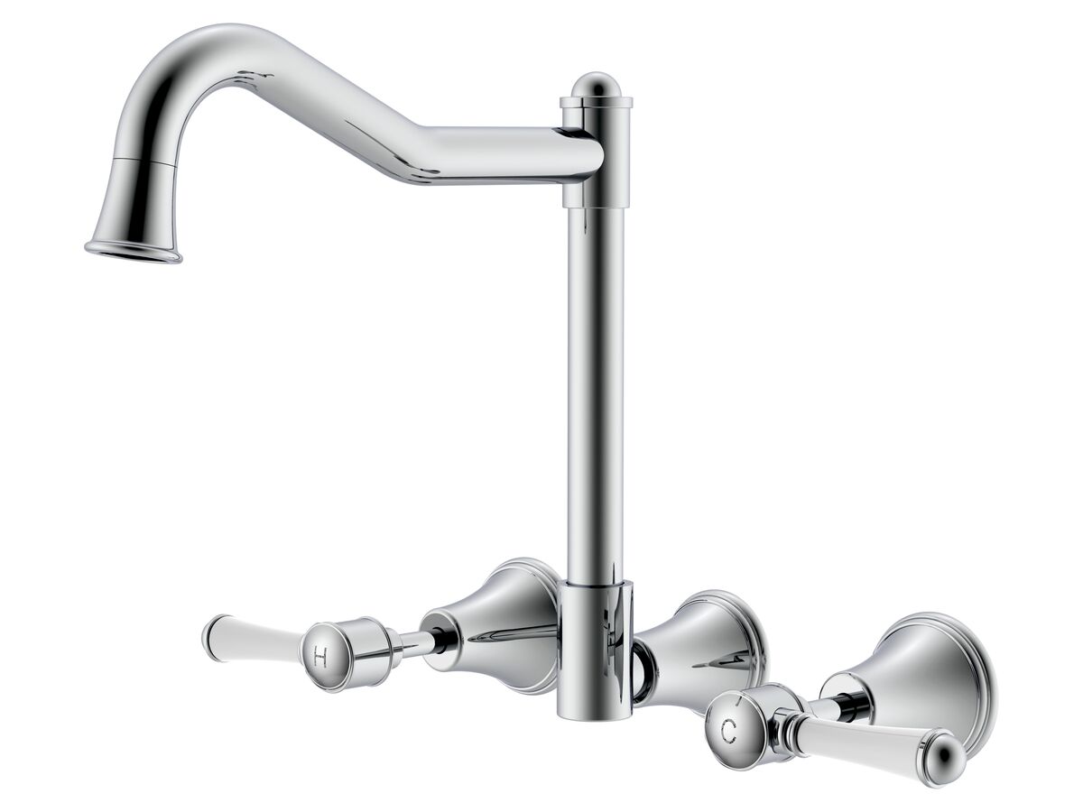 Posh Canterbury English Wall Sink Set Lever with Porcelain Handle Chrome (4 Star)