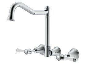 Posh Canterbury English Wall Sink Set Lever with Porcelain Handle Chrome (4 Star)