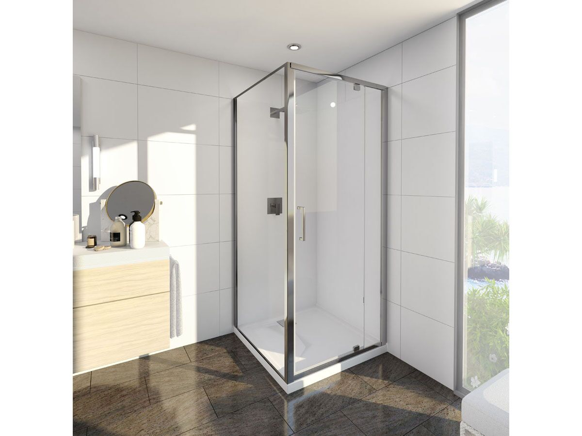 Base MK2 Shower System with Rear Outlet 900mm x 900mm White & Chrome
