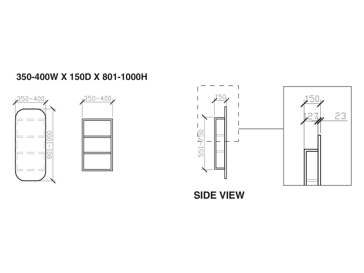 ISSY Z1 350mm 400mm x 150mm x 801mm 1000mm Custom Oval Mirror with Shaving from Reece