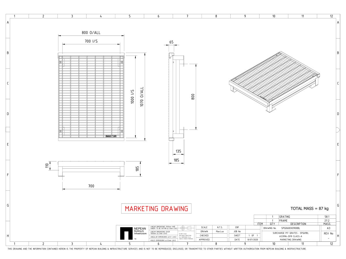 Gms Surcharge Grate - Hinged 900 x 600mm
