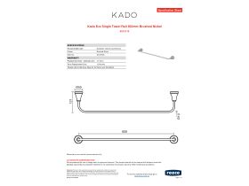 Specification Sheet - Kado Era Single Towel Rail 600mm Brushed Nickel