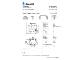 Technical Specifications - Tecumseh Compressor 2.5HP R404 LBP FH2511Z-V