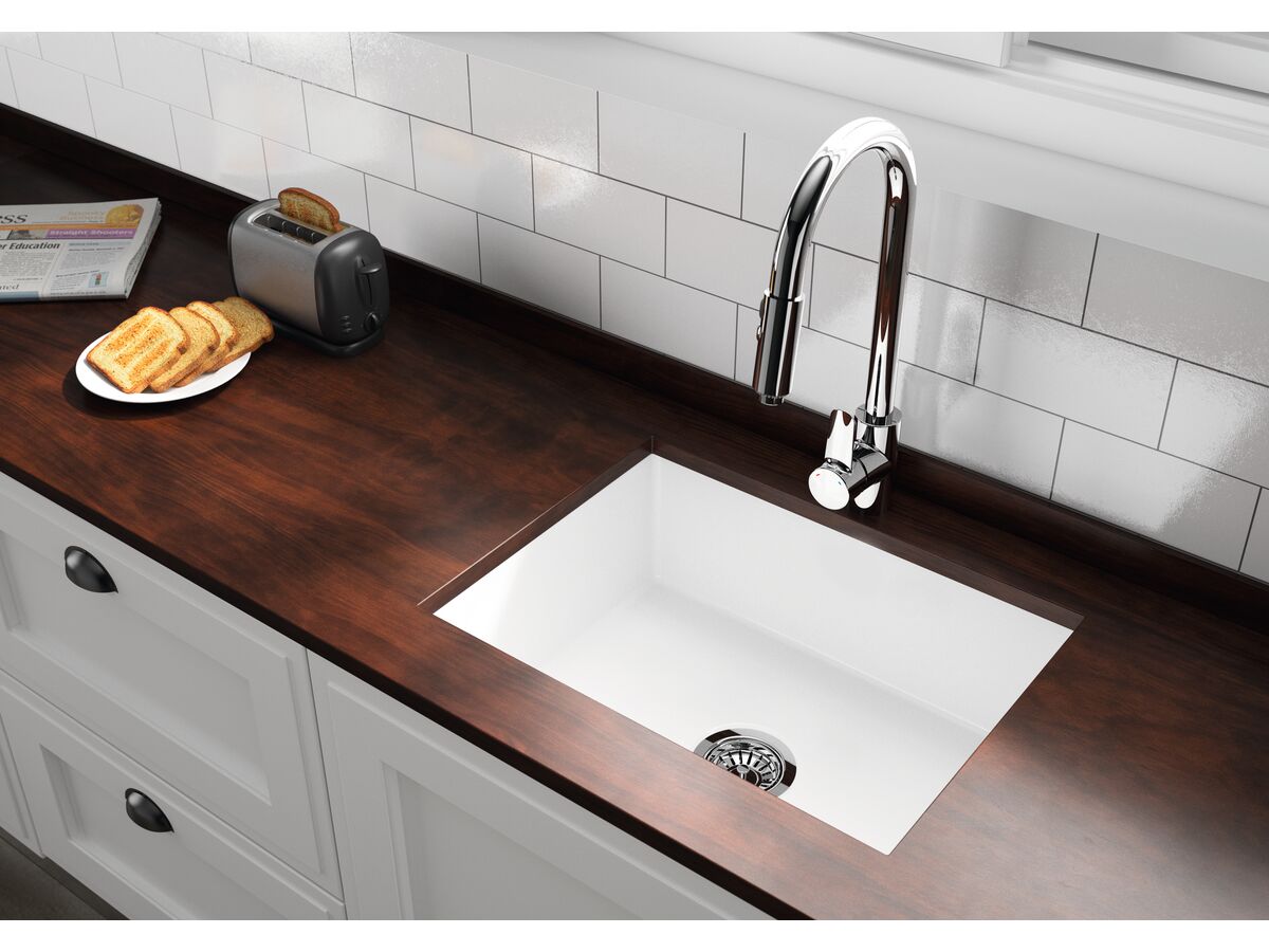 Memo Harper Single Bowl Inset/Undermount Sink 600mm Fireclay White from