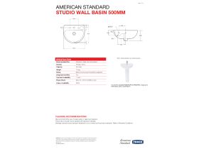 Technical Guide - American Standard Studio Wall Basin 1 Taphole 500mm White
