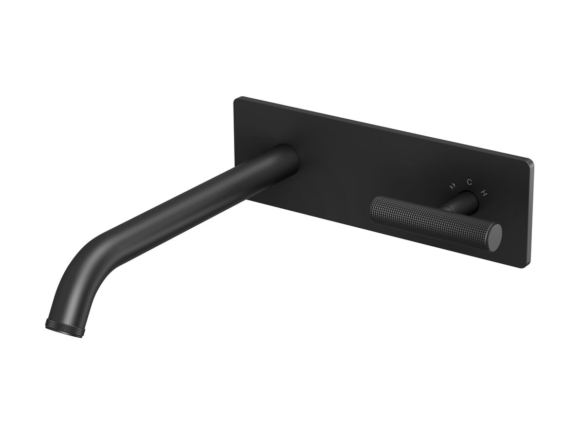 Hero - Milli Etch Progressive Wall Basin / Bath Mixer Tap Set with Square Backplate Matte Black