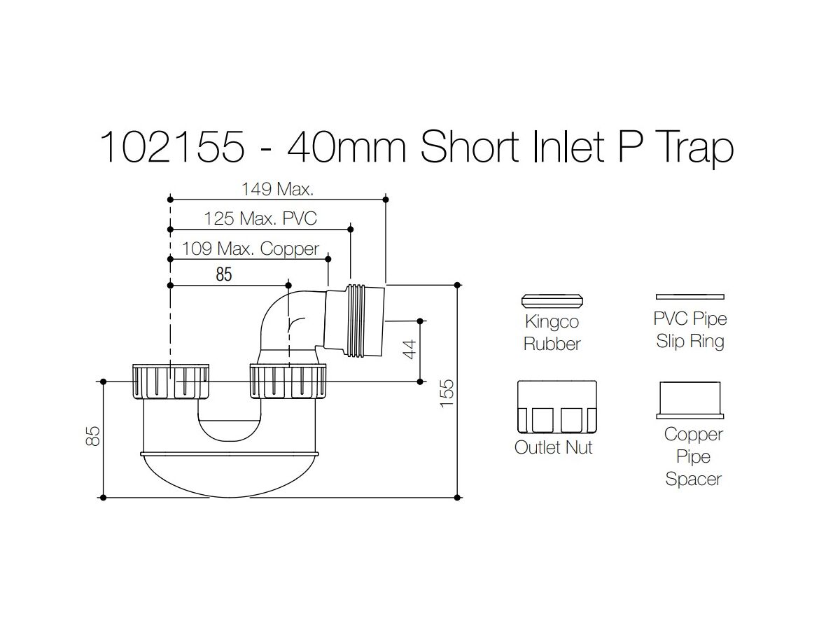 Caroma PVC Short P Trap 40mm