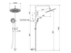 Mizu Drift Twin Rail Shower with 300 ABS Overhead with Top Rail Water Inlet (3 Star)