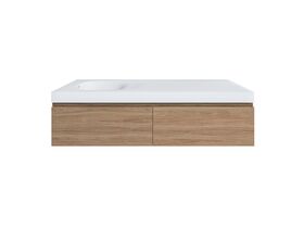 Kado Lussi 1500mm Wall Hung Vanity Unit Double Bowl with Two Soft Close Drawers Timber Finish