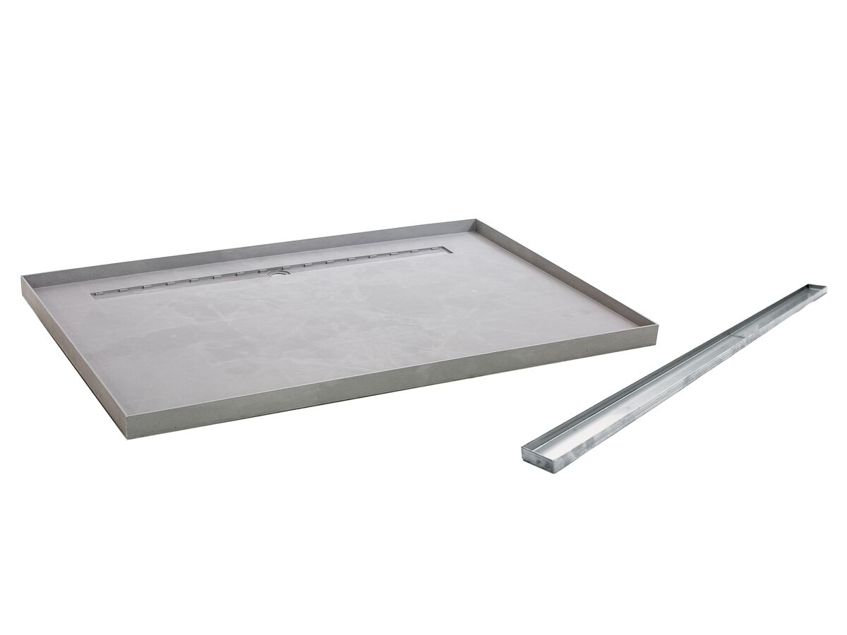 Posh Solus Tile Over Shower Tray with 1140mm Long Rear Stainless Steel Tile Insert Channel Suits