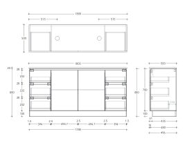 Technical Drawing - Posh Domaine Conventional 1800mm Floor Mounted Vanity Double Basin 20mm Top