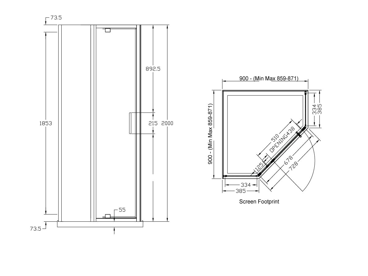 Posh Bristol Angled Shower Screen 900mm x 900mm x 2000mm from Reece