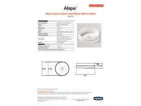 Specification Sheet - Alape Unisono Semi Inset Basin 400mm White