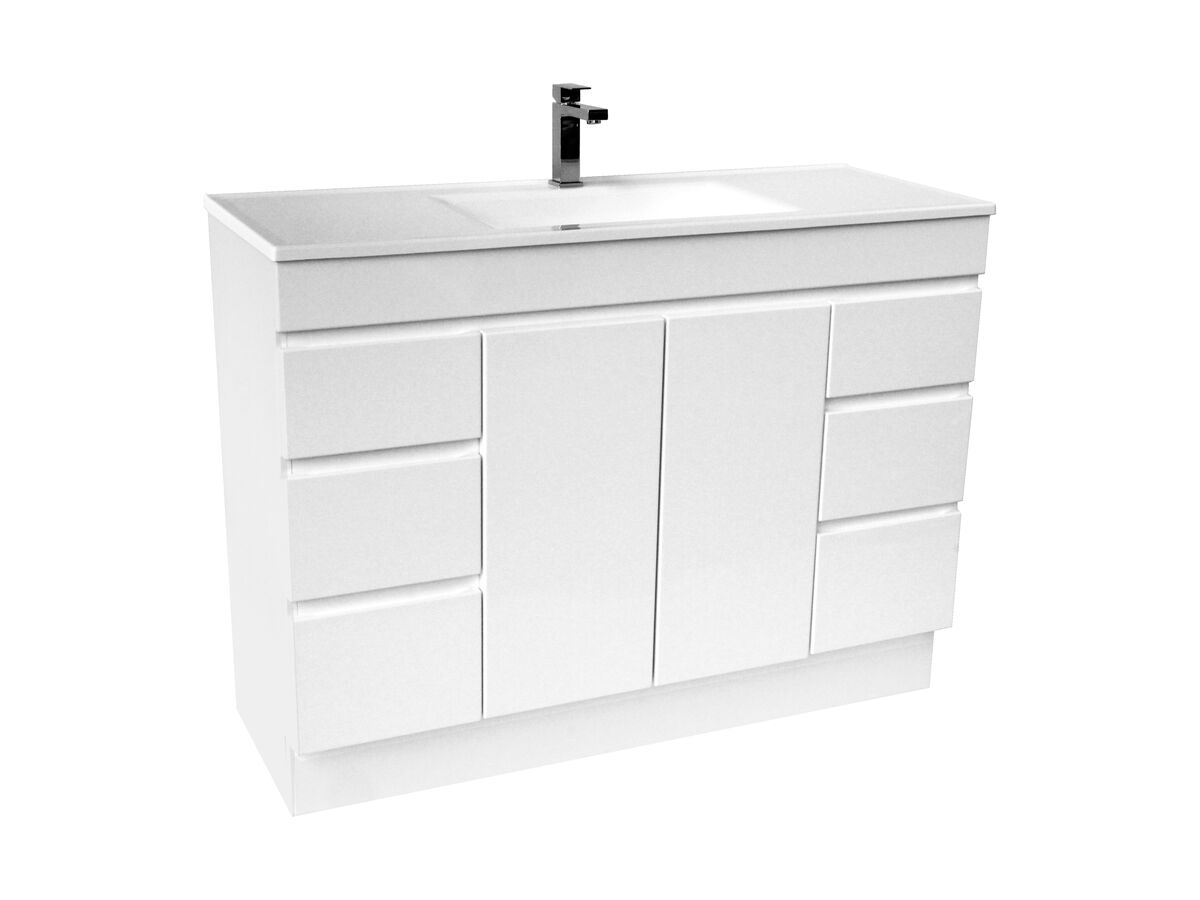 Espire Single Bowl Vanity Unit with Kick Wave Top 2 Door and 6 Drawer 1215mm White