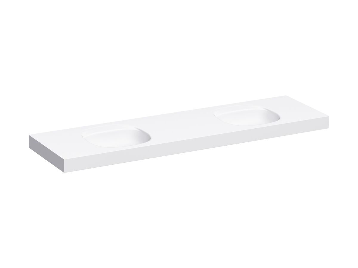 Kado Lussi 1800mm Double Wall Basin Rear Shelf with Overflow No Taphole Matte White Solid Surface