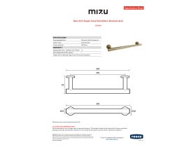 Specification Sheet - Mizu Drift Single Towel Rail 300mm Brushed Gold