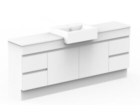 Posh Domaine Plus Semi-Recessed 1800 Single Bowl Floor Mount Vanity Unit Caesarstone Top