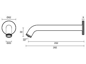 Technical Drawing - Milli Etch Wall Basin / Bath Outlet 250mm (6 Star)