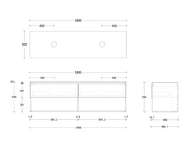 Posh Domaine 1800mm Wall Hung Vanity Unit All-Drawer Open Shelf Double Bowl Friday Top (no basin)