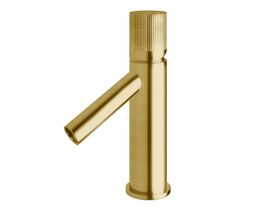 Milli Pure Basin Mixer Tap with Linear Textured Handle PVD Brushed Gold (6 Star)